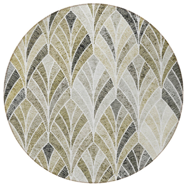 Homeroots 3' Aqua Mint Green And Silver Geometric Washable Area Rug For Indoor And Outdoor Spaces 8' Round Polyester 589250