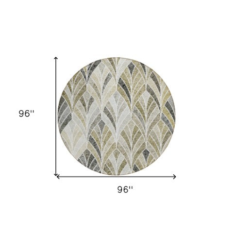 Homeroots 3' Aqua Mint Green And Silver Geometric Washable Area Rug For Indoor And Outdoor Spaces 8' Round Polyester 589250