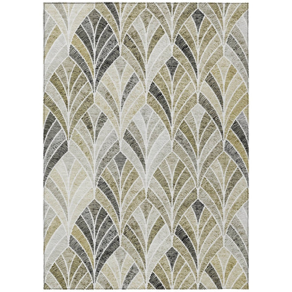 HomeRoots 5' Stylish Taupe Ivory Brown Geometric Area Rug - Durable, Washable, Indoor/Outdoor Versatility 8' X 10' 589251