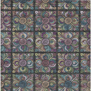 Homeroots 3' Black Purple And Teal Blue Medallion Washable Area Rug - Stylish Indoor Outdoor Comfort And Durability 3' X 5' Polyester 589254