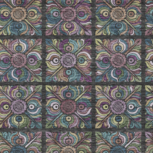 Homeroots 3' Black Purple And Teal Blue Medallion Washable Area Rug - Stylish Indoor Outdoor Comfort And Durability 5' X 8' Polyester 589255