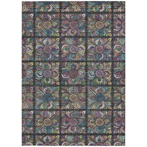 Homeroots 3' Black Purple And Teal Blue Medallion Washable Area Rug - Stylish Indoor Outdoor Comfort And Durability 9' X 12' Polyester 589258