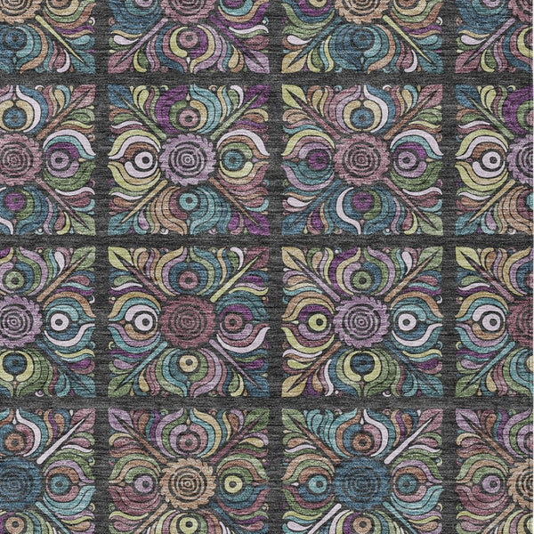 Homeroots 3' Black Purple And Teal Blue Medallion Washable Area Rug - Stylish Indoor Outdoor Comfort And Durability 9' X 12' Polyester 589258