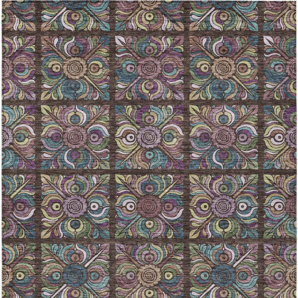 Homeroots 3' Black Purple And Teal Blue Medallion Washable Area Rug - Stylish Indoor Outdoor Comfort And Durability 5' X 8' Polyester 589261