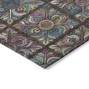 Homeroots 3' Black Purple And Teal Blue Medallion Washable Area Rug - Stylish Indoor Outdoor Comfort And Durability 5' X 8' Polyester 589261