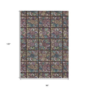 Homeroots 3' Black Purple And Teal Blue Medallion Washable Area Rug - Stylish Indoor Outdoor Comfort And Durability 8' X 10' Polyester 589263