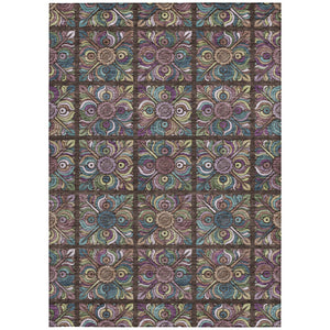 Homeroots 3' Black Purple And Teal Blue Medallion Washable Area Rug - Stylish Indoor Outdoor Comfort And Durability 8' X 10' Polyester 589263