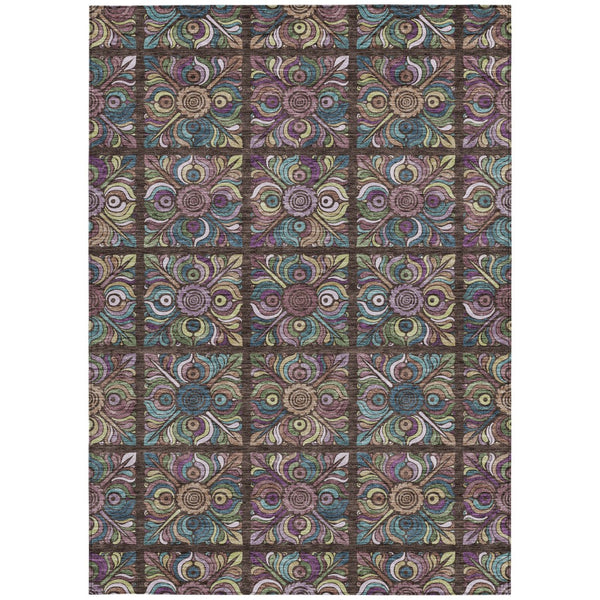 Homeroots 3' Black Purple And Teal Blue Medallion Washable Area Rug - Stylish Indoor Outdoor Comfort And Durability 8' X 10' Polyester 589263