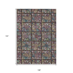 Homeroots 3' Black Purple And Teal Blue Medallion Washable Area Rug - Stylish Indoor Outdoor Comfort And Durability 9' X 12' Polyester 589264