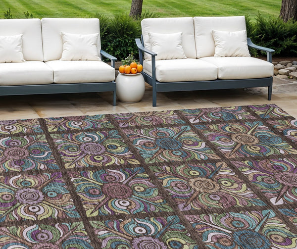 Homeroots 3' Black Purple And Teal Blue Medallion Washable Area Rug - Stylish Indoor Outdoor Comfort And Durability 9' X 12' Polyester 589264