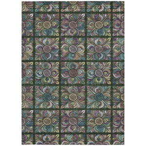 Homeroots 3' Black Purple And Teal Blue Medallion Washable Area Rug - Stylish Indoor Outdoor Comfort And Durability 3' X 5' Polyester 589266
