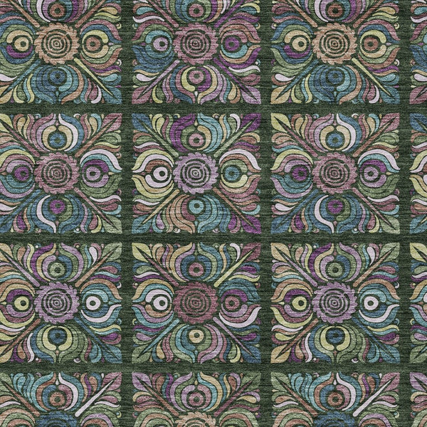 Homeroots 3' Black Purple And Teal Blue Medallion Washable Area Rug - Stylish Indoor Outdoor Comfort And Durability 8' X 10' Polyester 589269