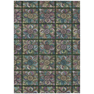 HomeRoots 9' Vibrant Medallion Indoor Outdoor Area Rug in Fern Green, Purple, and Teal - Easy to Clean! 9' X 12' 589270