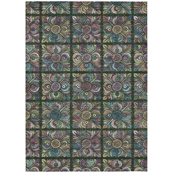 HomeRoots 9' Vibrant Medallion Indoor Outdoor Area Rug in Fern Green, Purple, and Teal - Easy to Clean! 9' X 12' 589270