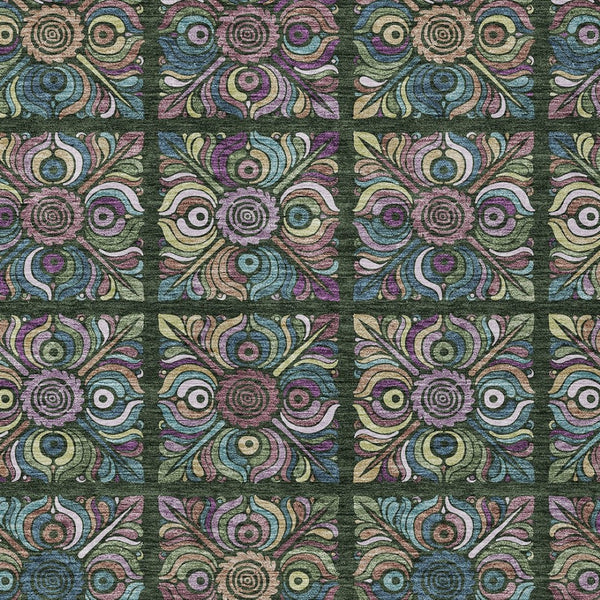 Homeroots 3' Black Purple And Teal Blue Medallion Washable Area Rug - Stylish Indoor Outdoor Comfort And Durability 9' X 12' Polyester 589270