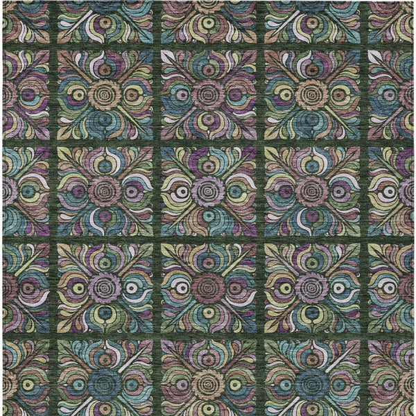 Homeroots 3' Black Purple And Teal Blue Medallion Washable Area Rug - Stylish Indoor Outdoor Comfort And Durability 10' X 14' Polyester 589271
