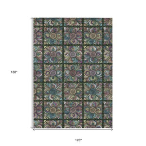 Homeroots 3' Black Purple And Teal Blue Medallion Washable Area Rug - Stylish Indoor Outdoor Comfort And Durability 10' X 14' Polyester 589271