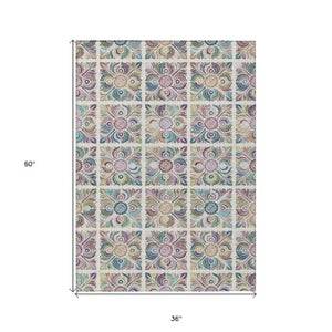 Homeroots 3' Black Purple And Teal Blue Medallion Washable Area Rug - Stylish Indoor Outdoor Comfort And Durability 3' X 5' Polyester 589272