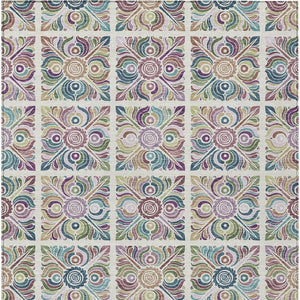 Homeroots 3' Black Purple And Teal Blue Medallion Washable Area Rug - Stylish Indoor Outdoor Comfort And Durability 5' X 8' Polyester 589273