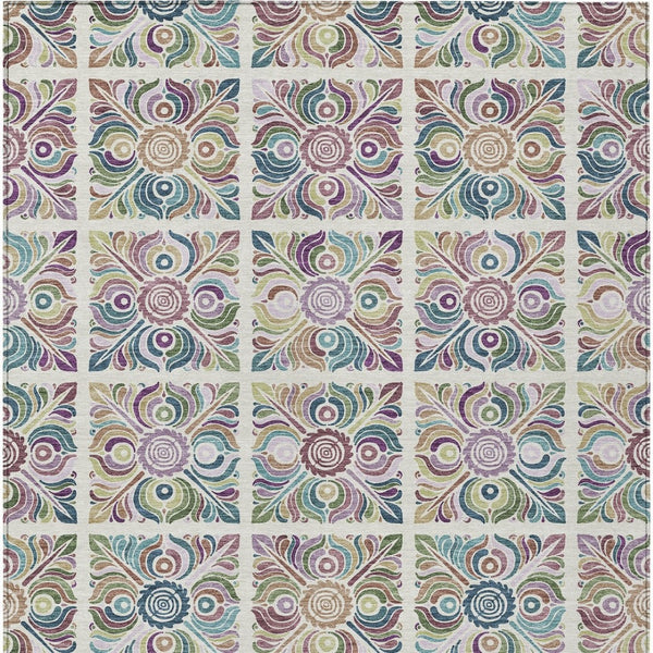 Homeroots 3' Black Purple And Teal Blue Medallion Washable Area Rug - Stylish Indoor Outdoor Comfort And Durability 5' X 8' Polyester 589273