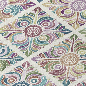 Homeroots 3' Black Purple And Teal Blue Medallion Washable Area Rug - Stylish Indoor Outdoor Comfort And Durability 8' Round Polyester 589274