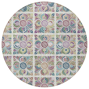 Homeroots 3' Black Purple And Teal Blue Medallion Washable Area Rug - Stylish Indoor Outdoor Comfort And Durability 8' Round Polyester 589274