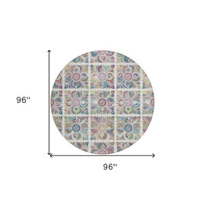 Homeroots 3' Black Purple And Teal Blue Medallion Washable Area Rug - Stylish Indoor Outdoor Comfort And Durability 8' Round Polyester 589274