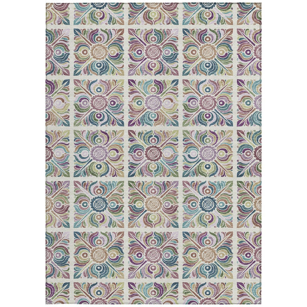 Homeroots 3' Black Purple And Teal Blue Medallion Washable Area Rug - Stylish Indoor Outdoor Comfort And Durability 8' X 10' Polyester 589275