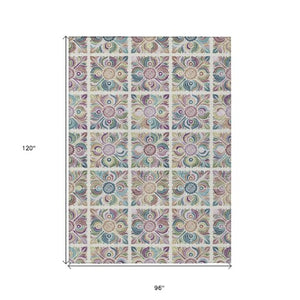 Homeroots 3' Black Purple And Teal Blue Medallion Washable Area Rug - Stylish Indoor Outdoor Comfort And Durability 8' X 10' Polyester 589275