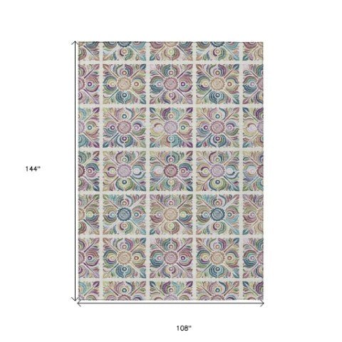 Homeroots 3' Black Purple And Teal Blue Medallion Washable Area Rug - Stylish Indoor Outdoor Comfort And Durability 9' X 12' Polyester 589276