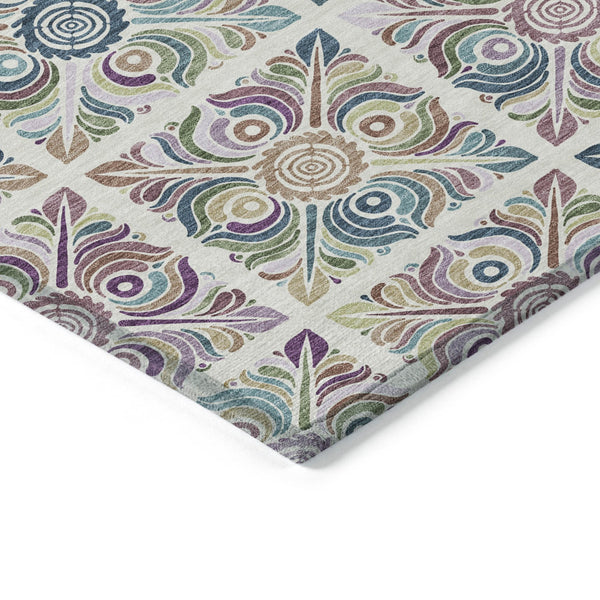 Homeroots 3' Black Purple And Teal Blue Medallion Washable Area Rug - Stylish Indoor Outdoor Comfort And Durability 9' X 12' Polyester 589276