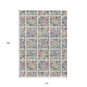 Homeroots 3' Black Purple And Teal Blue Medallion Washable Area Rug - Stylish Indoor Outdoor Comfort And Durability 10' X 14' Polyester 589277