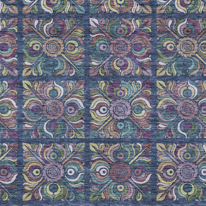 Homeroots 3' Black Purple And Teal Blue Medallion Washable Area Rug - Stylish Indoor Outdoor Comfort And Durability 3' X 5' Polyester 589278