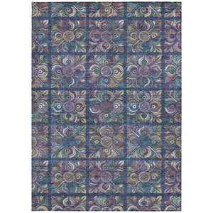 Homeroots 3' Black Purple And Teal Blue Medallion Washable Area Rug - Stylish Indoor Outdoor Comfort And Durability 5' X 8' Polyester 589279