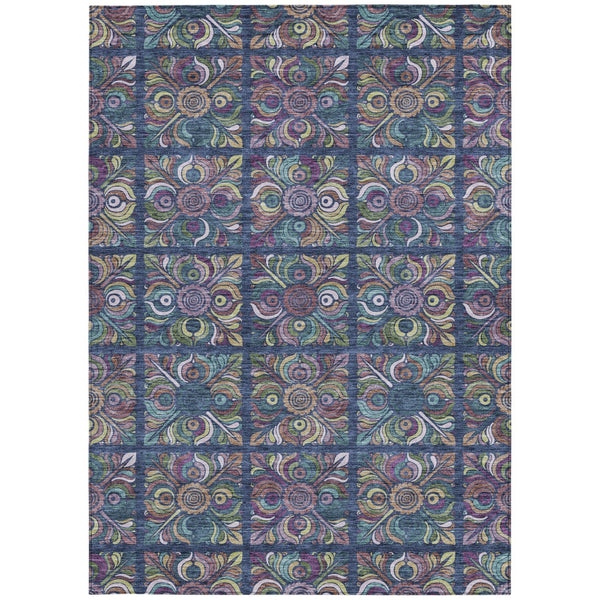 Homeroots 3' Black Purple And Teal Blue Medallion Washable Area Rug - Stylish Indoor Outdoor Comfort And Durability 5' X 8' Polyester 589279