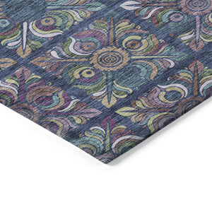 Homeroots 3' Black Purple And Teal Blue Medallion Washable Area Rug - Stylish Indoor Outdoor Comfort And Durability 5' X 8' Polyester 589279