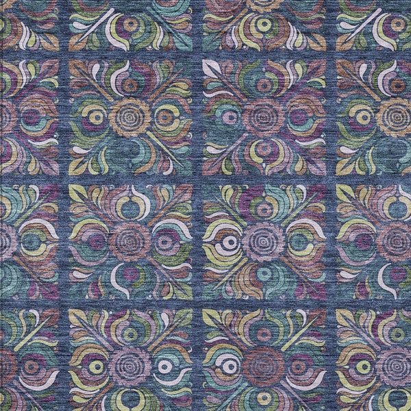 Homeroots 3' Black Purple And Teal Blue Medallion Washable Area Rug - Stylish Indoor Outdoor Comfort And Durability 5' X 8' Polyester 589279