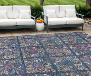 Homeroots 3' Black Purple And Teal Blue Medallion Washable Area Rug - Stylish Indoor Outdoor Comfort And Durability 8' X 10' Polyester 589281