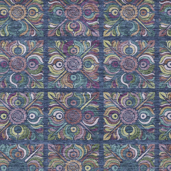 Homeroots 3' Black Purple And Teal Blue Medallion Washable Area Rug - Stylish Indoor Outdoor Comfort And Durability 8' X 10' Polyester 589281