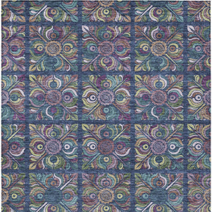 Homeroots 3' Black Purple And Teal Blue Medallion Washable Area Rug - Stylish Indoor Outdoor Comfort And Durability 9' X 12' Polyester 589282