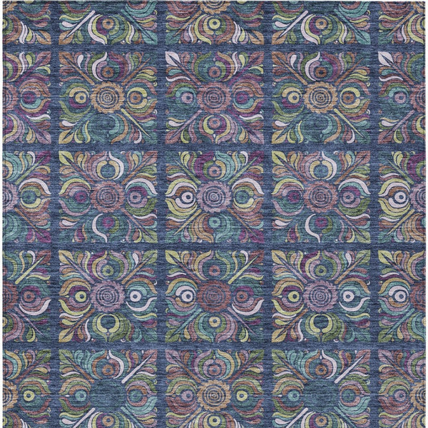 Homeroots 3' Black Purple And Teal Blue Medallion Washable Area Rug - Stylish Indoor Outdoor Comfort And Durability 9' X 12' Polyester 589282