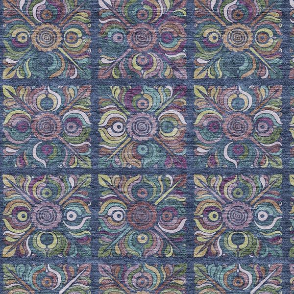 Homeroots 3' Black Purple And Teal Blue Medallion Washable Area Rug - Stylish Indoor Outdoor Comfort And Durability 9' X 12' Polyester 589282