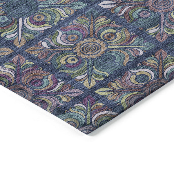 Homeroots 3' Black Purple And Teal Blue Medallion Washable Area Rug - Stylish Indoor Outdoor Comfort And Durability 10' X 14' Polyester 589283