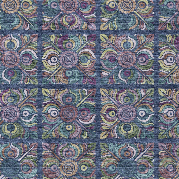 Homeroots 3' Black Purple And Teal Blue Medallion Washable Area Rug - Stylish Indoor Outdoor Comfort And Durability 10' X 14' Polyester 589283