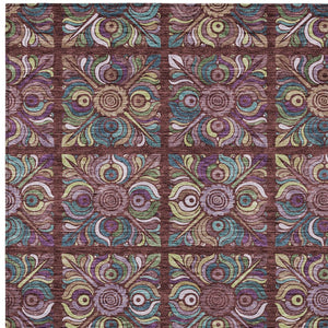 Homeroots 3' Black Purple And Teal Blue Medallion Washable Area Rug - Stylish Indoor Outdoor Comfort And Durability 5' X 8' Polyester 589285