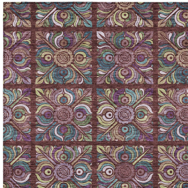 Homeroots 3' Black Purple And Teal Blue Medallion Washable Area Rug - Stylish Indoor Outdoor Comfort And Durability 5' X 8' Polyester 589285