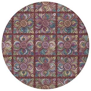 Homeroots 3' Black Purple And Teal Blue Medallion Washable Area Rug - Stylish Indoor Outdoor Comfort And Durability 8' Round Polyester 589286