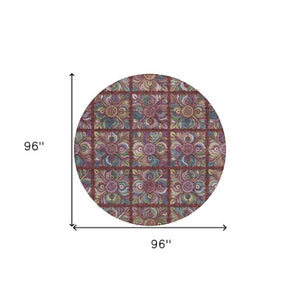 Homeroots 3' Black Purple And Teal Blue Medallion Washable Area Rug - Stylish Indoor Outdoor Comfort And Durability 8' Round Polyester 589286