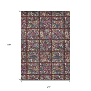 Homeroots 3' Black Purple And Teal Blue Medallion Washable Area Rug - Stylish Indoor Outdoor Comfort And Durability 9' X 12' Polyester 589288