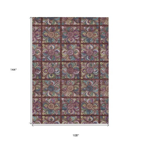 Homeroots 3' Black Purple And Teal Blue Medallion Washable Area Rug - Stylish Indoor Outdoor Comfort And Durability 9' X 12' Polyester 589288